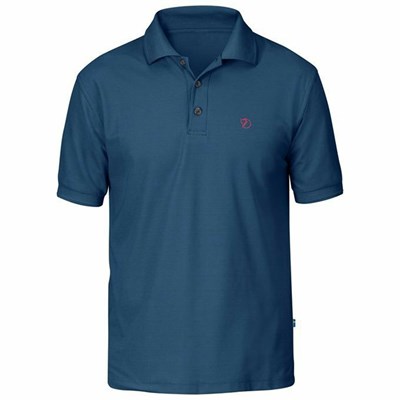 Men's Fjällräven Crowley Pique T Shirts Blue | 7429UOVMF