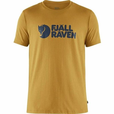 Men's Fjällräven Logo T Shirts Yellow | 0293GNHYD