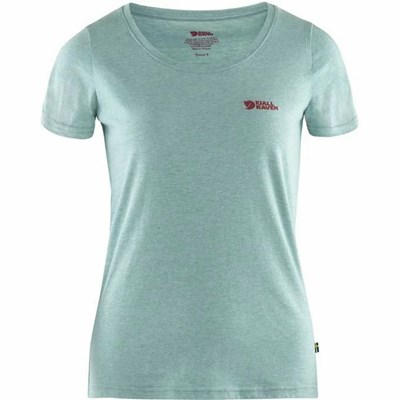 Women's Fjällräven Logo T Shirts Blue | 1780PHGAN