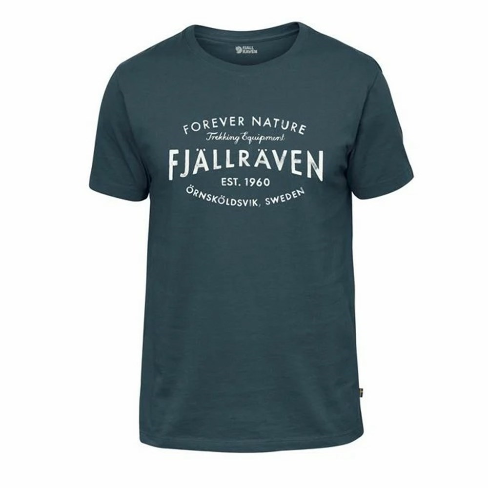 Men\'s Fjällräven 1960 Logo T Shirts Navy | 8072DZIOH