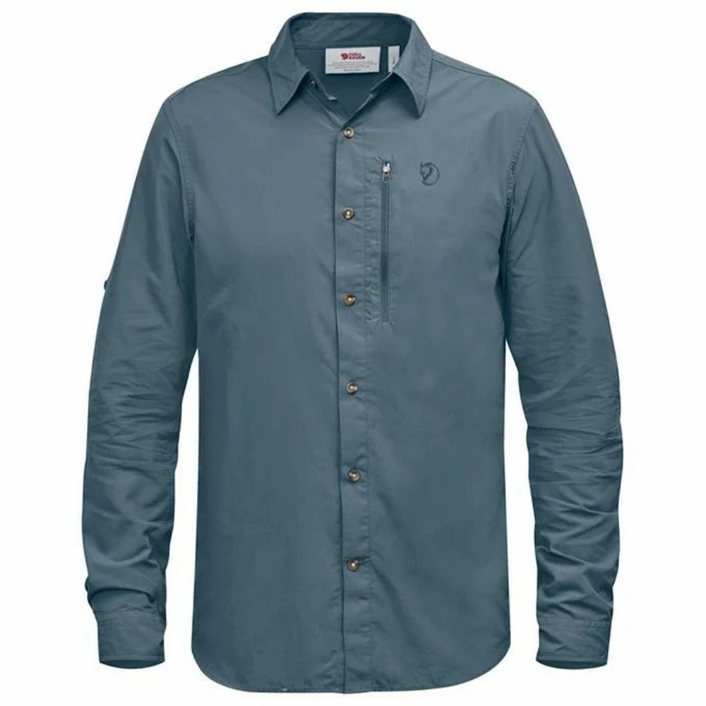 Men\'s Fjällräven Abisko Shirts Blue | 6471KDVSX