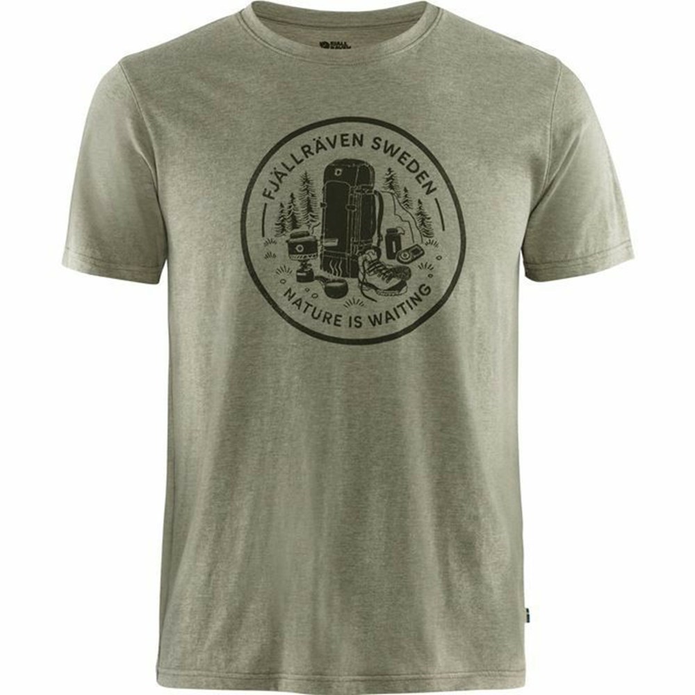 Men\'s Fjällräven Fikapaus T Shirts Olive | 6380BCWOE