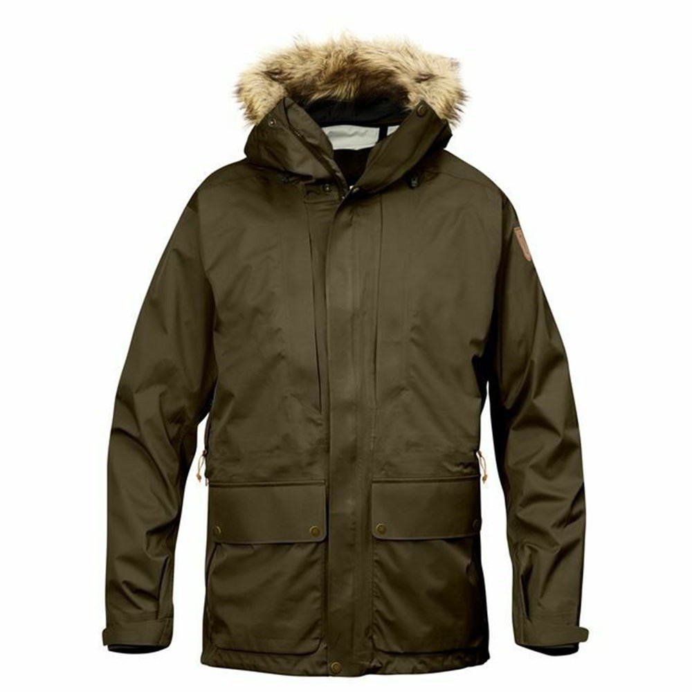 Men\'s Fjällräven Keb Parka Dark Olive | 3851RLXUF