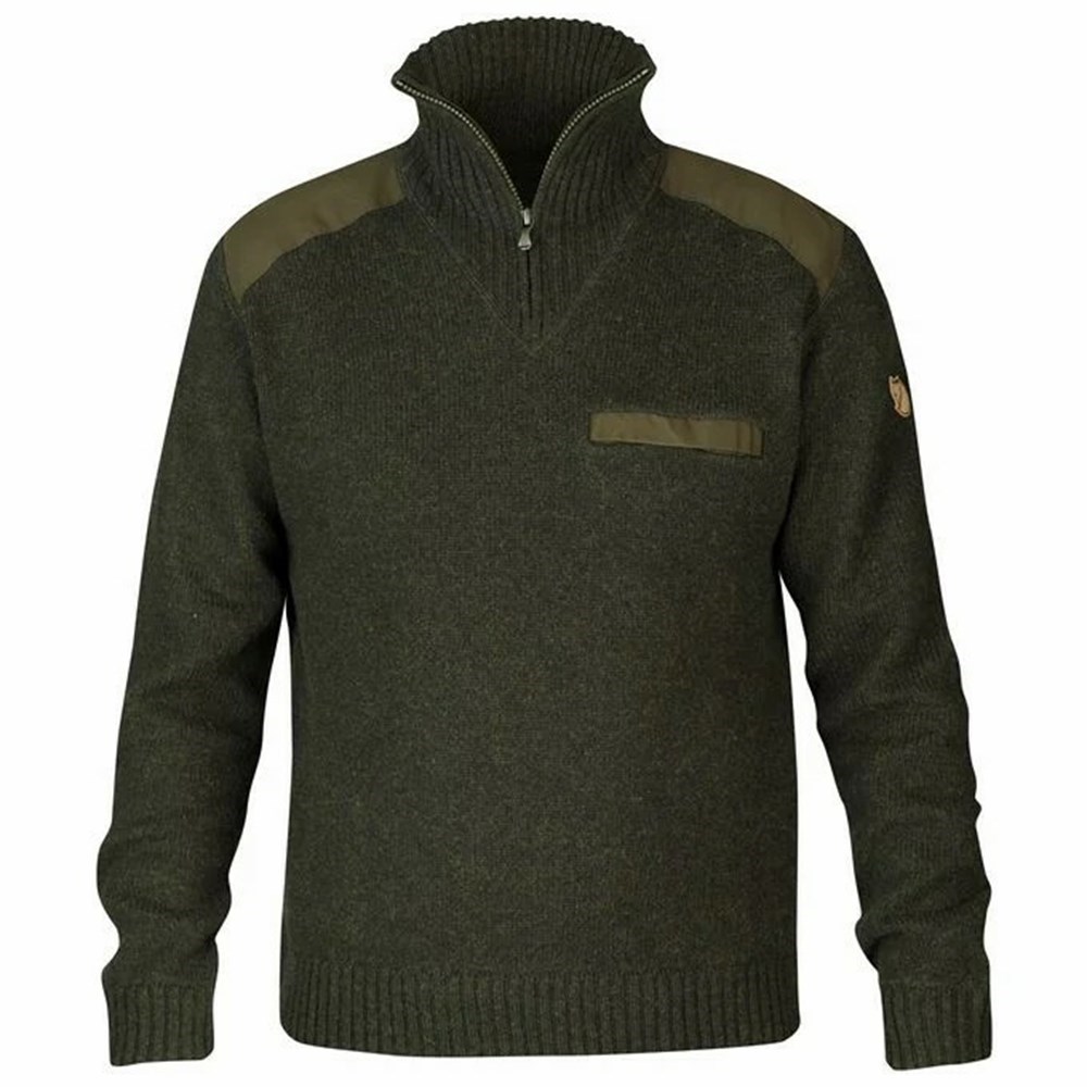 Men\'s Fjällräven Koster Sweater Dark Olive | 2351ZTOBJ