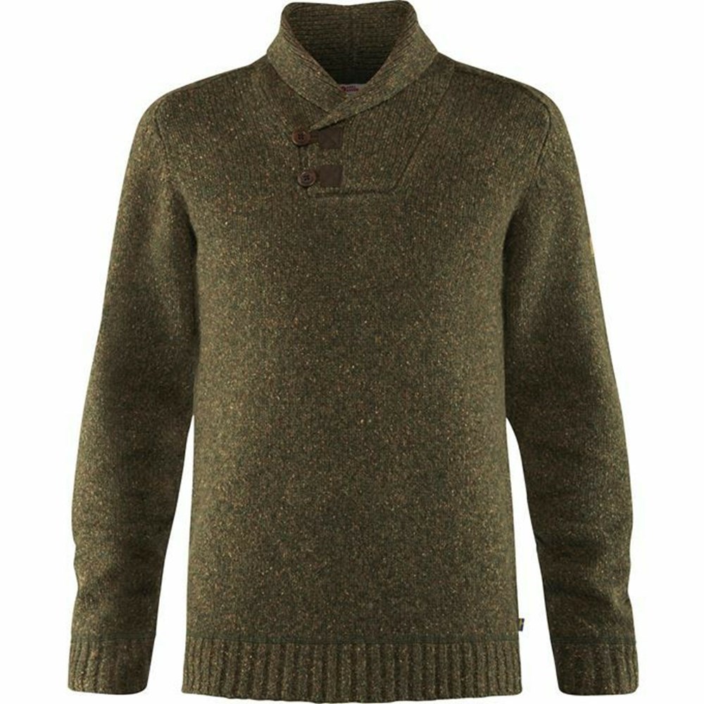 Men\'s Fjällräven Lada Sweater Dark Olive | 7893CUKNW