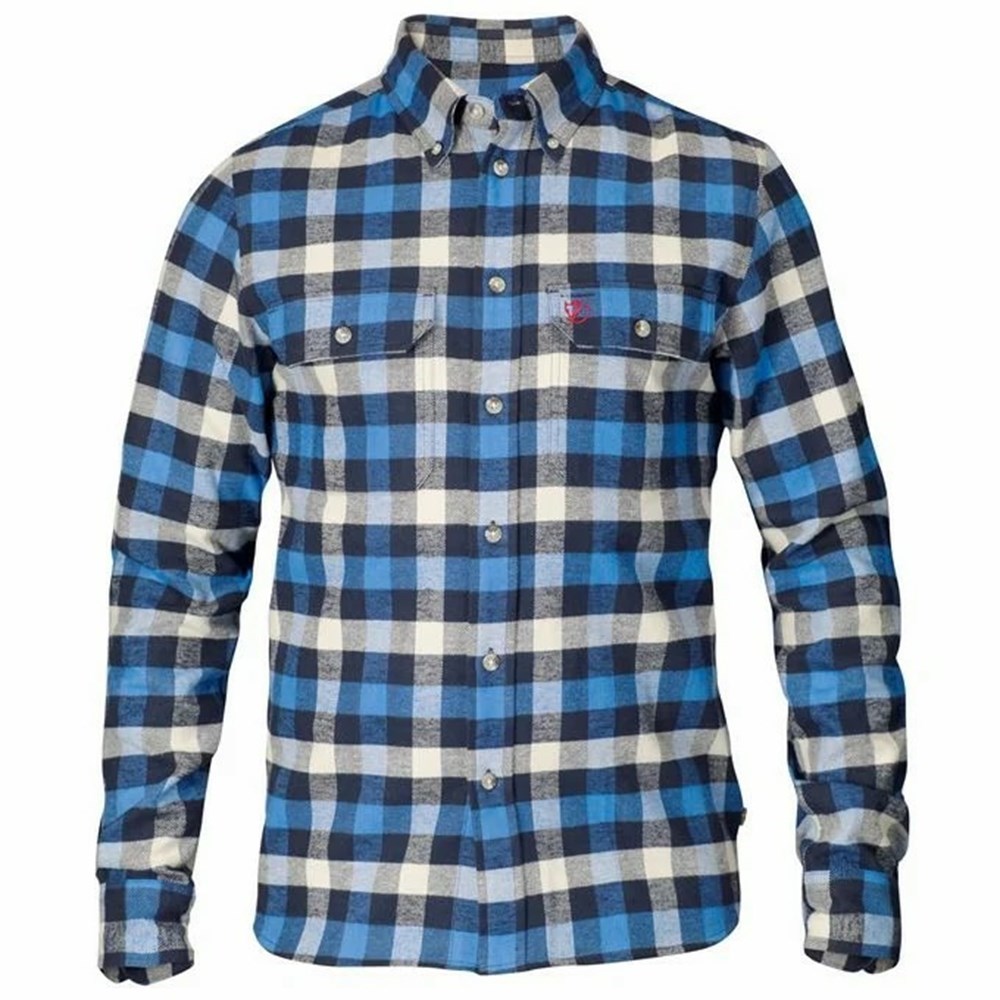 Men\'s Fjällräven Skog Shirts Blue | 8913ESYJW