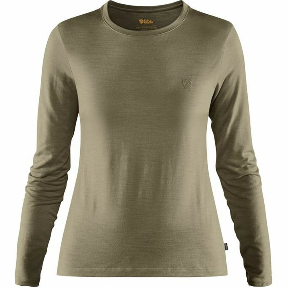 Women\'s Fjällräven Abisko T Shirts Light Olive | 5062PIDUS