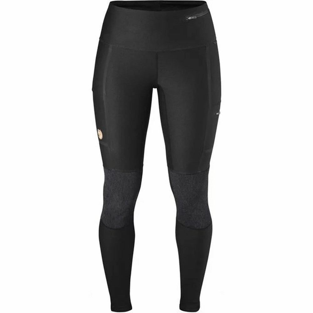 Women\'s Fjällräven Abisko Trekking Tights Black | 0684PYNDH