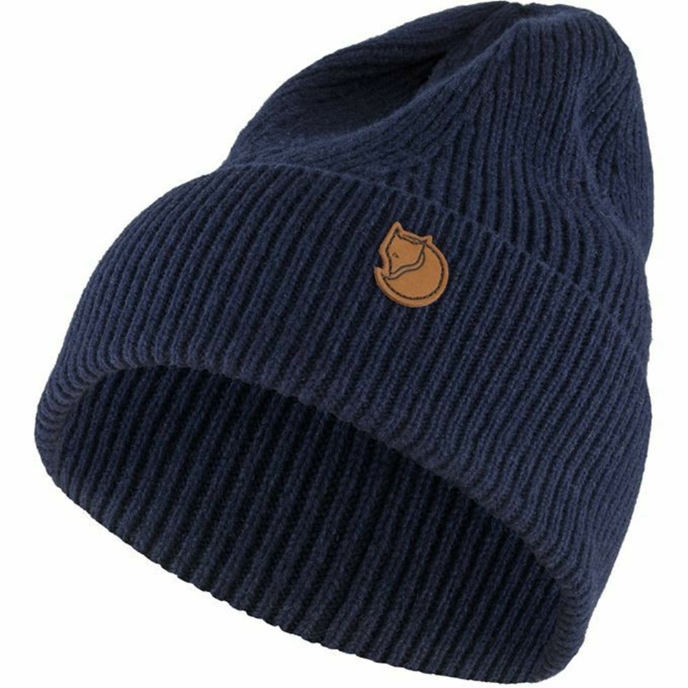 Women\'s Fjällräven Directional Rib Beanies Navy | 5642QUVDP