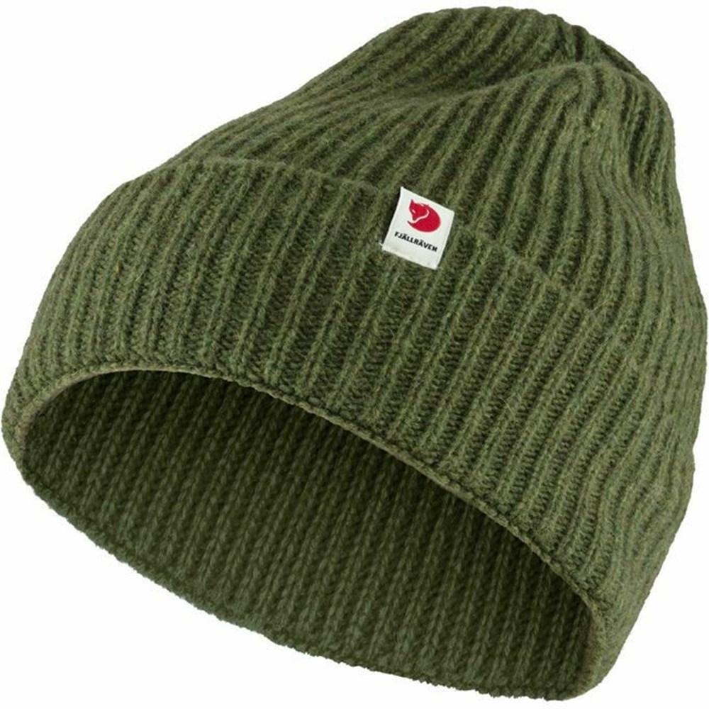 Women\'s Fjällräven Logo Beanies Green | 0523YPQKS