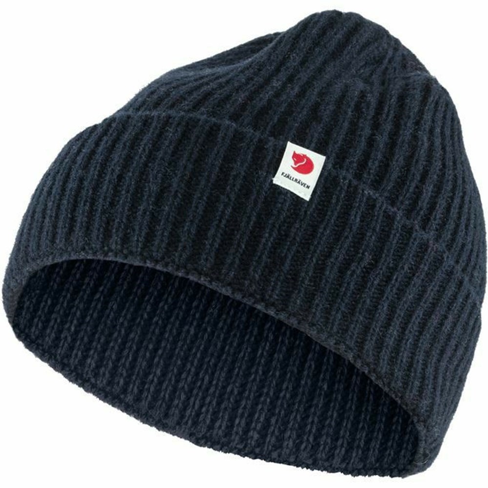 Women\'s Fjällräven Logo Beanies Navy | 6875KFMIR