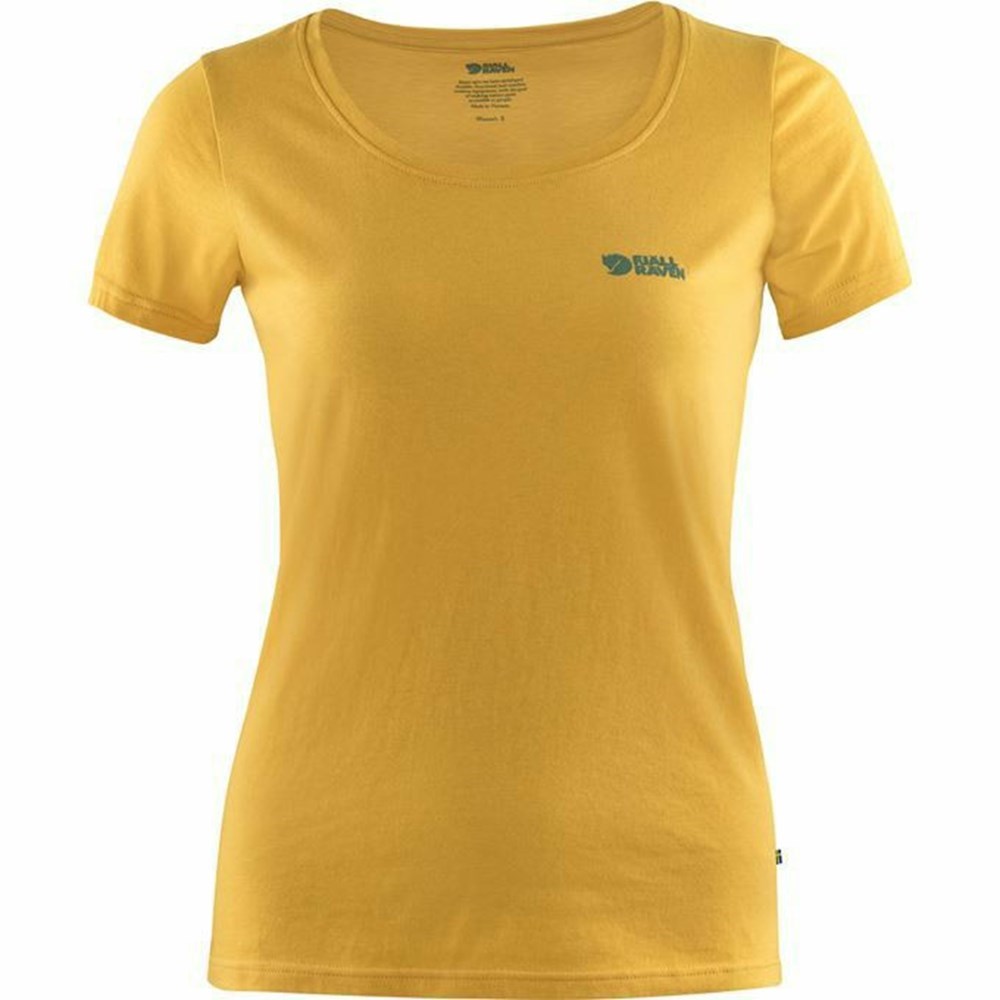 Women\'s Fjällräven Logo T Shirts Yellow | 0481EVYSP